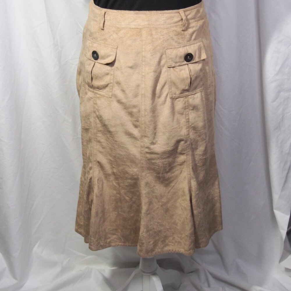 Madison Michelle Tan Faux Suede/Front Pocket Long Skirt Size 6